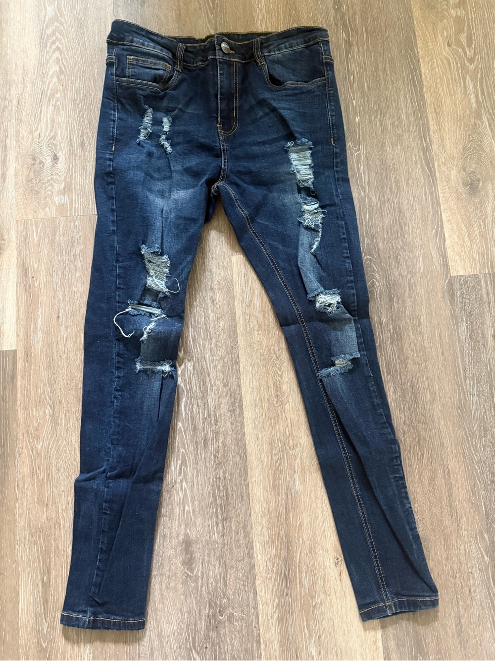 Dark Blue Distressed Skinny Jeans